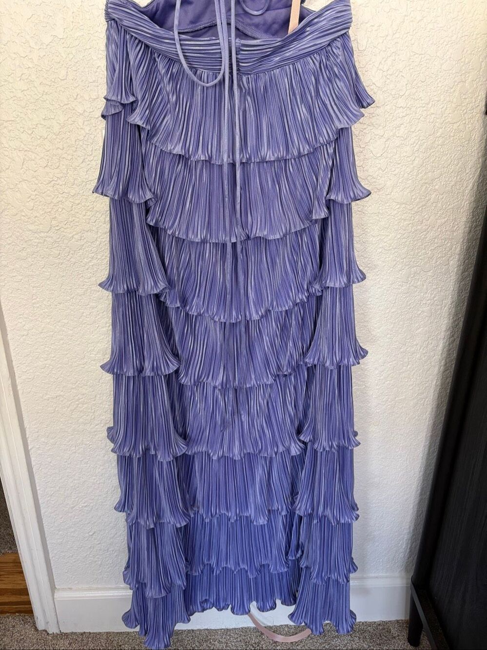 Lulus Beauty Icon Lavender Satin Pleated Tiered Lace-Up Maxi Dress Size M - Picture 9 of 12